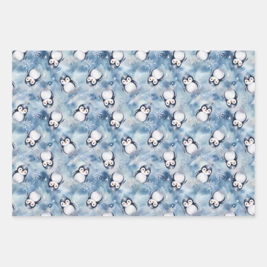 Blue Penguin Baby shower Gift Wrap Sheets Inpakpapier Vel (Voorkant)