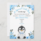 Blue Penguin Baby shower Invitation Floral Kaart (Voorkant)
