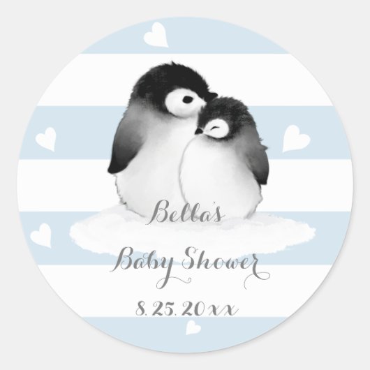 Blue Penguin Baby shower Stickers (Voorkant)