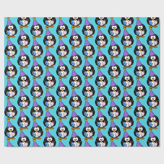 Blue Penguin Birthday Gift Wrap Cadeaupapier (Vlak)