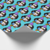 Blue Penguin Birthday Gift Wrap Cadeaupapier (Hoek)