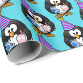 Blue Penguin Birthday Gift Wrap Cadeaupapier (Rol Hoek)