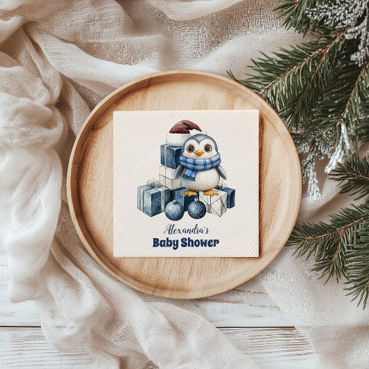 Blue Penguin Christmas Baby shower Servet