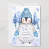 Blue Penguin gebreid Pet Sneeuwvlokken Baby shower Kaart (Voorkant)