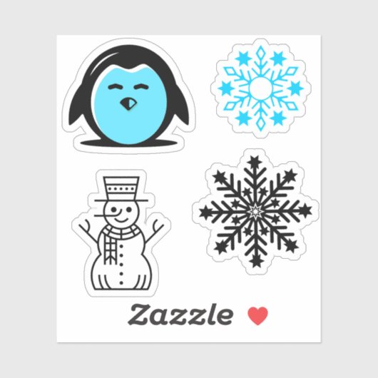 Blue Penguin Snowman Snowflake kerstset Sticker (Vel)