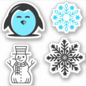 Blue Penguin Snowman Snowflake kerstset Sticker (Voorkant)