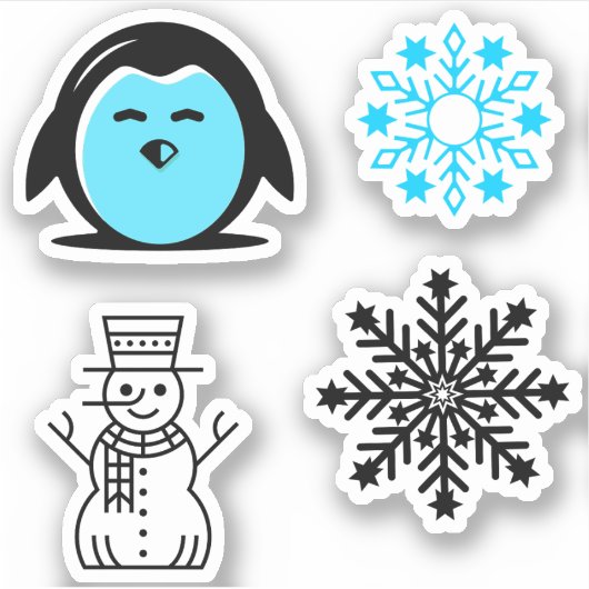 Blue Penguin Snowman Snowflake kerstset Sticker (Voorkant)