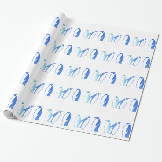 Blue Penguin Trio Cadeaupapier (Uitgerold)