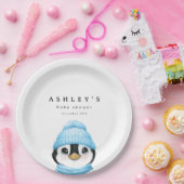 Blue Penguin Winter Baby shower Papieren Bordje (Feest)