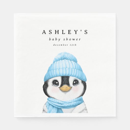 Blue Penguin Winter Baby shower Servet (Voorkant)