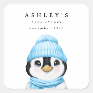Blue Penguin Winter Baby shower Vierkante Sticker
