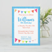 Blue Pennant Party Invitation Kaart (Staand voorkant)