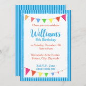 Blue Pennant Party Invitation Kaart (Voorkant / Achterkant)