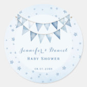 Blue Pennant Starry Baby shower Ronde Sticker (Voorkant)