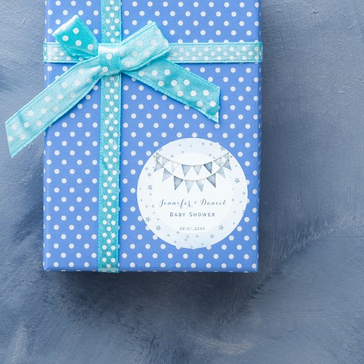 Blue Pennant Starry Baby shower Ronde Sticker