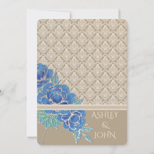 BLUE PEONIES & DAMASK ~ Kaart (Voorkant)