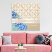 BLUE PEONIES & DAMASK - Wrapped Canvas Afdruk (Insitu (Woonkamer))