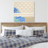 BLUE PEONIES & DAMASK - Wrapped Canvas Afdruk (Insitu (Slaapkamer))