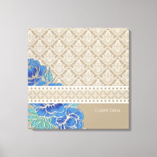 BLUE PEONIES & DAMASK - Wrapped Canvas Afdruk (Voorkant)