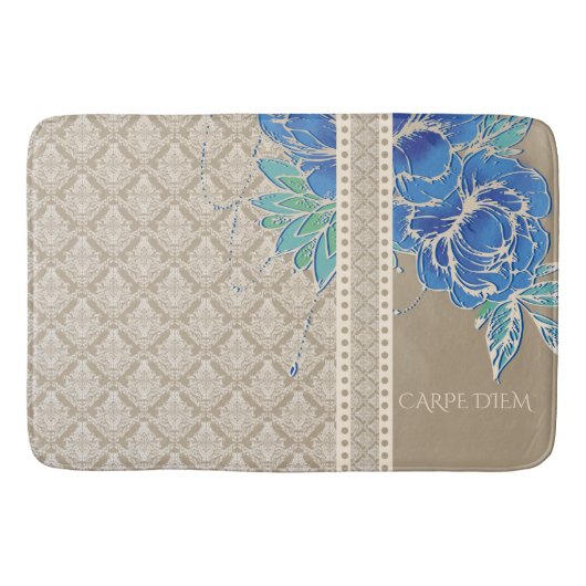 BLUE PEONIES EN DAMASK ~ Bath Mat (Voorkant)