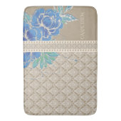 BLUE PEONIES EN DAMASK ~ Bath Mat (Voorkant Verticaal)