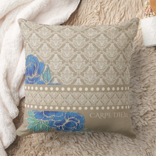BLUE PEONIES EN DAMASK - Pillow Kussen (Deken)