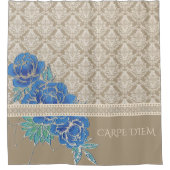 BLUE PEONIES EN DAMASK ~ Shower Curtain Douchegordijn (Voorkant)