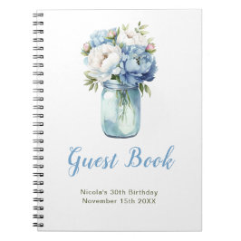 Blue Peonies Mason Jar Birthday Party Guest Book Notitieboek