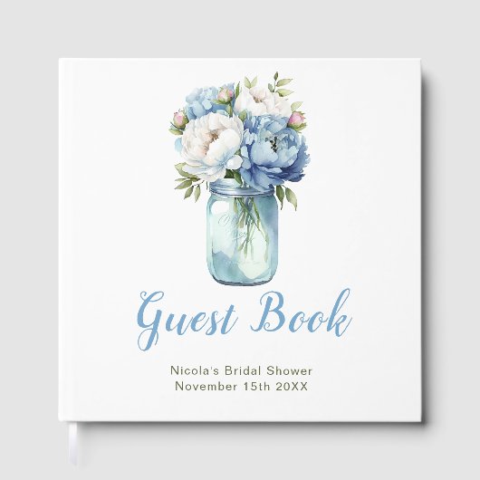 Blue Peonies Mason Jar Bridal Shower Gastenboek (Voorkant)