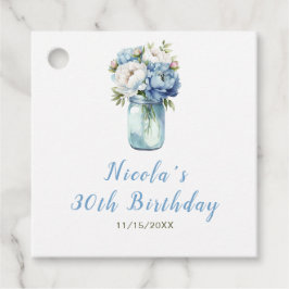 Blue Peonies Mason Jar Verjaardag Bedankjes Labels