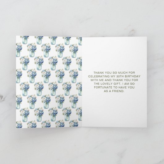 Blue Peonies Mason Jar Verjaardag Bedankkaart (Binnen)