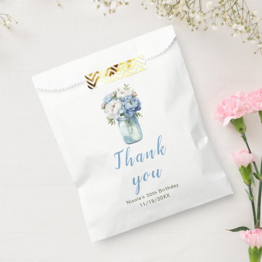 Blue Peonies Mason Jar Verjaardag Bedankzakje (Gezegeld)