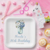 Blue Peonies Mason Jar Verjaardag Papieren Bordje (Feest)