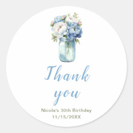 Blue Peonies Mason Jar Verjaardag Ronde Sticker