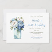 Blue Peonies Mason Jar verjaardagsfeestje Kaart (Voorkant)