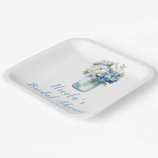 Blue Peonies Mason Jar Vrijgezellenfeest Papieren Bordje
