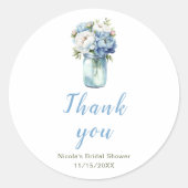 Blue Peonies Mason Jar Vrijgezellenfeest Ronde Sticker (Voorkant)