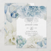 Blue Peonies Wedding Invitation Kaart (Voorkant / Achterkant)
