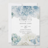 Blue Peonies Wedding Invitation Kaart (Voorkant)