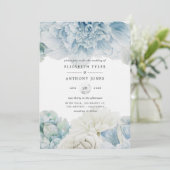 Blue Peonies Wedding Invitation Kaart (Staand voorkant)