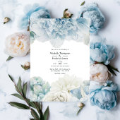 Blue Peonies Wedding Invitation Kaart