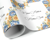 Blue Peonies Yellow Daisy Wedding Welkom Cadeaupapier (Rol Hoek)