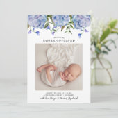 Blue Peony Baby Foto Geboorte Aankondiging (Staand voorkant)