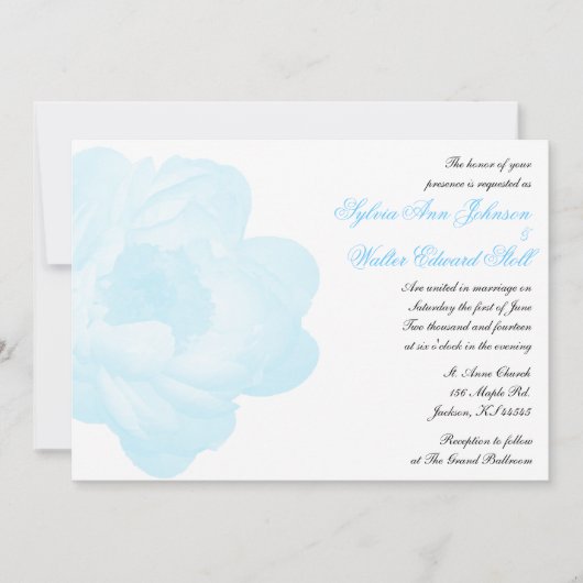 Blue Peony Classic Wedding Invitation Kaart (Voorkant)