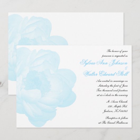 Blue Peony Classic Wedding Invitation Kaart (Voorkant / Achterkant)