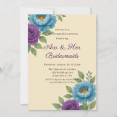 Blue Peony & Fig Paarse Roos bruidsmeisjes Luncheo Kaart (Voorkant)