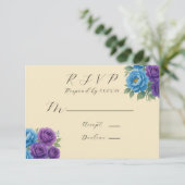 Blue Peony & Fig Paarse Roos bruiloft RSVP Kaartje (Staand voorkant)