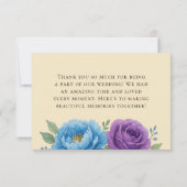 Blue Peony & Fig Paarse Roos Bruiloftsfeest Bedankkaart (Achterkant)