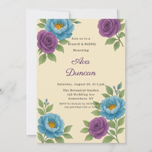 Blue Peony & Fig Paarse Roos Brunch & Bubbly Kaart (Voorkant)
