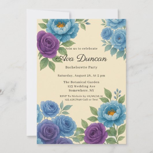 Blue Peony & Fig Paarse Roos vrijgezellenfeest Kaart (Voorkant)